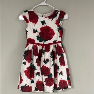 Red and White Floral A-Line Midi Dress